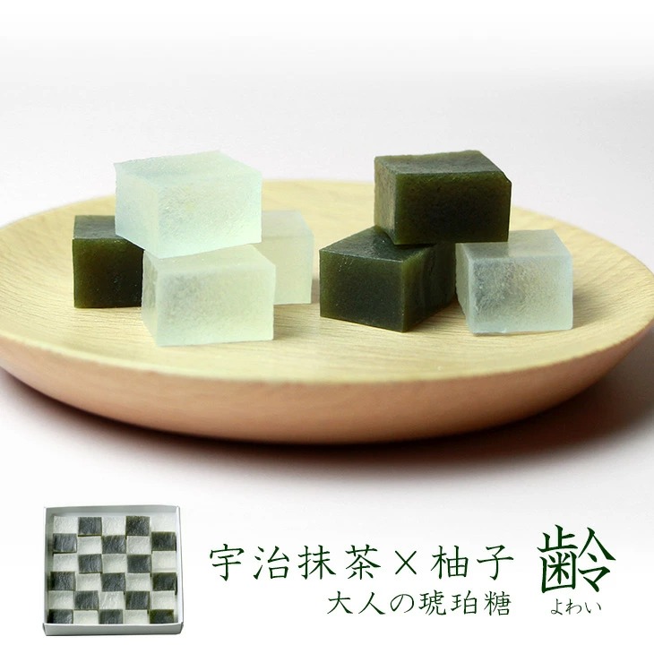 京都 鶴屋光信 和菓子 ギフト 琥珀 齢 抹茶×柚子　琥珀糖　 