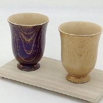 木目沈金湯のみ(藤/白) 桐箱入【前田漆工】