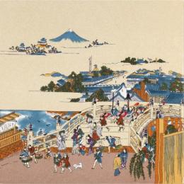 浮世絵風呂敷【日本橋】(ちりめん友禅染・二巾)