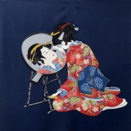 浮世絵風呂敷【鏡美人】(ちりめん友禅染・二巾)